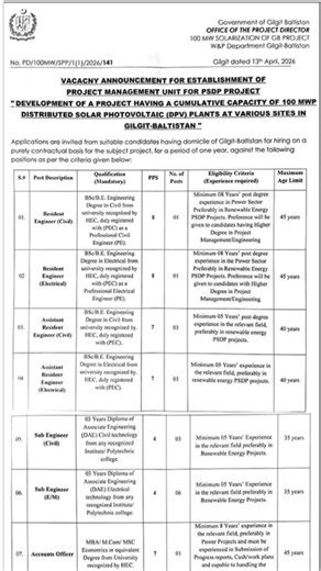W&P Department Gilgit Baltistan Jobs 2026 | Resident Engineer, Sub Engineer & LDC Jobs