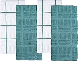 Kitchen Towels Dish Towels 100% Cotton, Set of 4, Blue and White Hand Towels, Tea Towels, Reusable and Absorbent Cleaning Cloths, Oeko-Tex Cotton, 28 in x 16 in