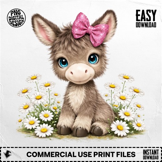 Baby Donkey Clipart, Pink Glitter Bow Daisies PNG (digital Download) - Etsy