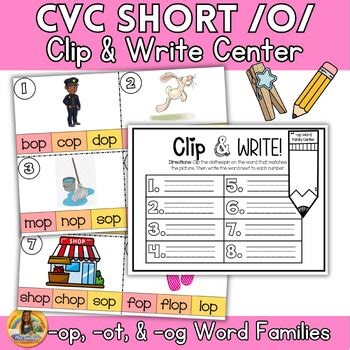 Short o CVC Word Families Center | -op, -og, and -ot | Phonics Activity