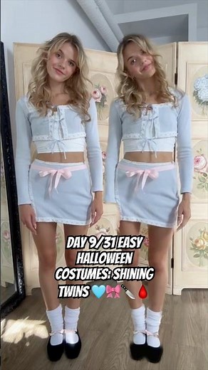 Day 9/31 Easy Halloween Costumes: Shining Twins 🩵🎀🔪 #halloweencostume #halloween #spooky #fyp
