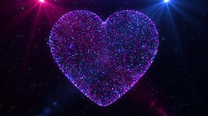 Abstract particle heart background illuminated by spotlights. Love animation and animation for Valentine's Day. shiny and glitter hearts,glowing particles, marriage concept.