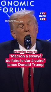 🔴 "Emmanuel Macron a essayé de jouer les durs" Alors que la tension monte entre l'Union européenne et les États-Unis, Donald Trump prononce un discours très attendu aujourd'hui au Forum économique de Davos, en Suisse. Le président réitère sa volonté d'obtenir le Groenland, que "seuls les États-Unis" seraient capables de défendre. #DonaldTrump #Davos #EmmanuelMacron | TF1 INFO