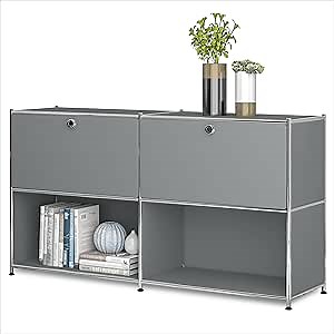 Metal Sideboard with 2 Flap Doors, DIY Modern Home Furnishing,Perfect for Home, Office, Kitchen, Hallway,Foyer Organization(Grey)