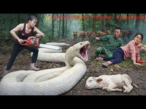 72 Hours of Terror 😱 Giant Albino Python Attacks Calf Herd — Brave Girl Fights Back With Chainsaw! 🐍
