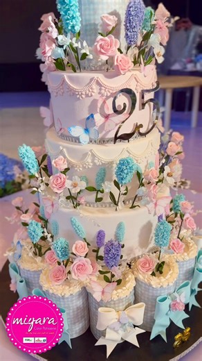 Happy 25th Birthday to Miss Leila Hyacinth! Miyara Patisserie is honored to craft a stunning chandelier cake that made a grand entrance from the ceiling! What an unforgettable surprise it was for the birthday celebrant and a breathtaking moment for all, especially since she was expecting a 2-tier cake to celebrate her birthday! ✨♥️ This dainty majestic 4-feet tall, 6-tier buttercake was adorned with delicate edible wafer flowers and butterflies, complemented by sugar gumpaste hyacinths, roses, a