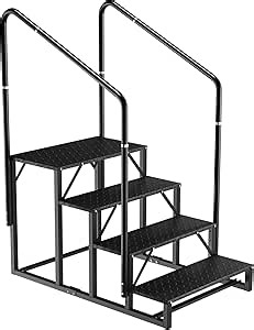 RV Steps with Handrail, 4 Steps RV Stair Hot Tub Steps Mobile Home Steps Non-Slip Outdoor Stairs for RV, Trailer, Camper Steps, Outdoor Spa