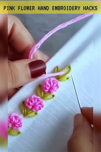 Quick Small Pink Flower Hand Embroidery Hack | Perfect for Borders #handbroidery #embroidery