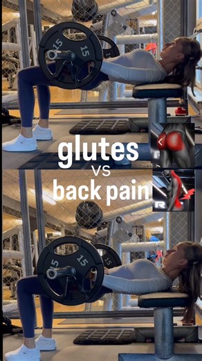 Fitness | Personal Trainer | Recipes on Instagram: "Experiencing low back pain during hip thrust?⚡️ Ensure your torso moves ALONG with your hips as spine pressure you lower down. Increases the risk of injury: Not suitable for heavy weights A Failure to do so may result in lost core commended for be engagement and arching your back at the bottom. Instead: Keep your ribs down, engage your core, and synchronize your torso movement with your hips. Place your focus on hinging around the bench/box for