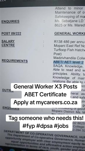 General Worker X3 Posts Tag someone who needs this! #fyp #General Worker #DPSA #jobs
