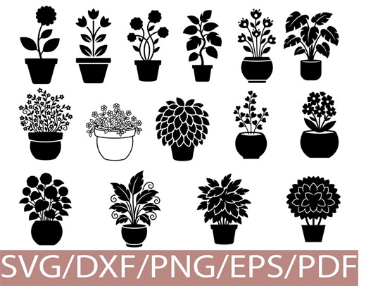 Potted Plants SVG Silhouette Bundle Houseplant Floral Pot Decor Cut Design - Etsy