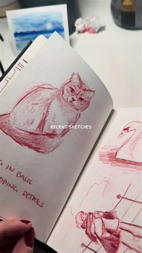 Some recent sketches in red pencil #sketchbook #drawing #artistoftiktok #cat #animaldrawing