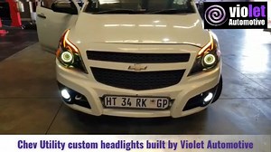 Finally, a Chev Utility custom headlight design done by us that we been waiting for ages to do at Violet Automotive. Customer ordered a new standard headlight and he just wanted to see better at night. We retrofitted the following; 2.5inch bixenon projector with 35w ballasts RGB angel eyes Custom paint black DRL tube kit All above with new headlights is R10,695 Customer also ordered new fogs, wiring harness, led kit plus fitment which came to R2400. We custom build for most makes and models of v