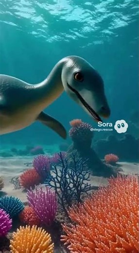 Baby Plesiosaurus Stretching Its Neck by Colorful Corals | Calm Underwater Moment #Plesiosaurus