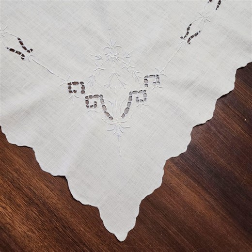Cutwork and Embroidery Small Square Tablecloth, White on White Cotton 32 Inches - Etsy