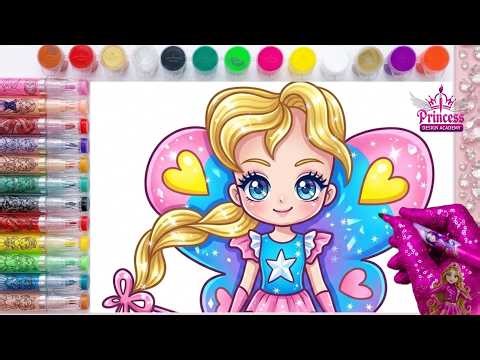 How to draw cute elsa frozen rainbow butterfly princess Magic coloring for kids