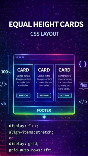 Equal Height Cards Using CSS (Flexbox Trick!) | Web Dev Tip #coding #shorts