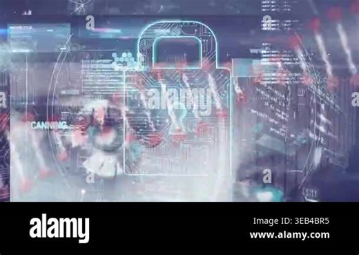 Abstract video of security icon and computer programming dna structure, woman in background. Data, safety, protection, networking, coding, science, connection, computer Stock Video Footage - Alamy
