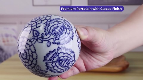 Decorative Porcelain Balls, 3" Centerpiece Balls Set, Floating Ceramic Orbs Spheres for Bowl, Vase, Basket, Dish, Fish Tank, Home Decor, Pack of 6 (Blue and White)