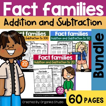 Fact Families Addition and Subtraction to 20, 50, 100 Bundle Worksheet