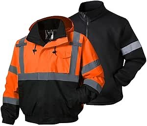 SKSAFETY 3-in-1 High Visibility Winter Bomber Jackets Zip Out Fleece Liner Reflective Safety Coats for men Waterproof ANSI/ISEA Class 3(Orange 4XL)