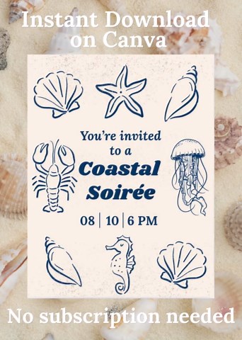 Beach Party Invitatat, Editable Canva Template,coastal Summer Party Invite, Instant Digital Download - Etsy