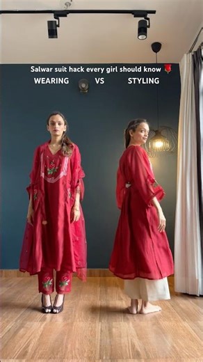 Wearing VS Styling A Summer Suit 🌹 | #fashionhack #salwarsuit #red #youtube