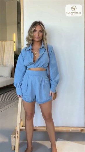 Full Size Long Sleeve Top and Shorts Denim Set Plus Size