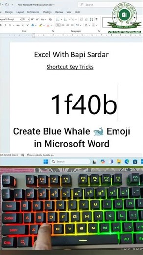 🐳 Create Blue Whale Emoji in Microsoft Word Using Shortcut! Just type - 1F40B then Press Alt + X