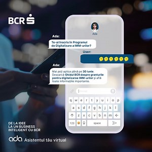 ⚡️ De la idee la un business inteligent ⚡️ Suntem alături de tine ca tu să-ți digitalizezi afacerea. Discută cu ADA, asistentul tău virtual, și în câteva minute vei afla dacă programul Digitalizarea IMM-urilor e potrivt pentru tine. Mai multe detalii despre cum poți accesa granturi de până la 100.000 de euro aici 👉🏼 https://www.bcr.ro/ro/business/fonduri-nerambursabile/digitalizare-imm | BCR