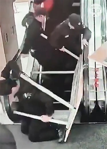 7.1K views | Security guards transporting tables get stuck in escalators | Lady Panda | Facebook