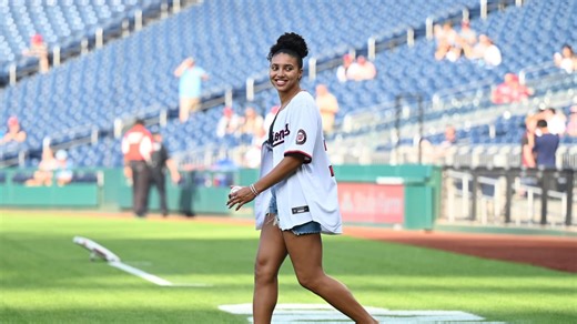 Azzi Fudd throws out the first pitch in Washington