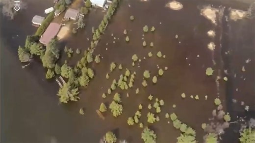 Helicopter flies over Cheboygan County flooding on Friday, April 17, 2026
