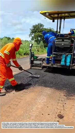 Manual Asphalt Road Patching Process | Road Surface Repair with Hot Mix Asphalt.