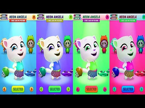 Talking Tom Gold Run - 4x Neon Angela - Gameplay (Android, iOS)