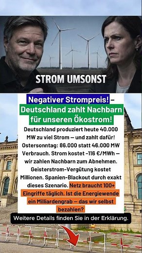 Strom kostet heute minus 116 Euro — Deutschland zahlt fürs Abnehmen! #deutschland #politik