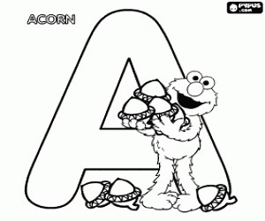 Letter A with Elmo and some acorns coloring page printable game