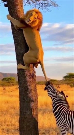 Zebra Looks so angry at Lion #animals #wildlifeentertainment #zebra #lion