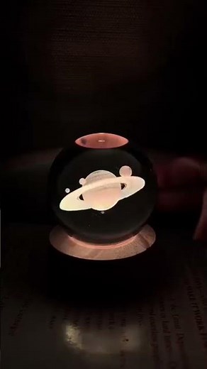 3D Galaxy Solar System Crystal Ball Night Light with Wooden Base