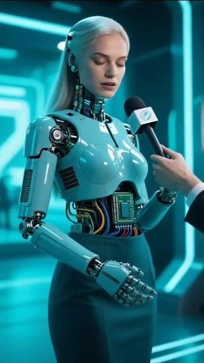 Interview with a Robot: Real Face, Machine Heart!”(Focus: Android being interviewed with glowing