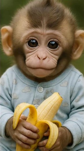 Baby Monkey Takes a Big Bite of Banana Bliss! 🍌🐒