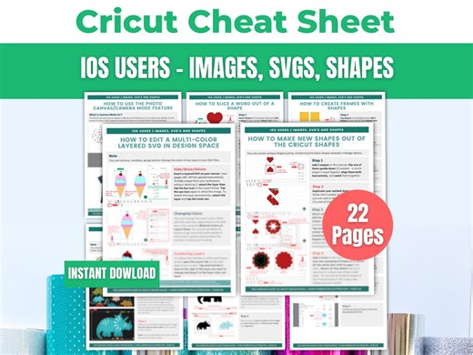 Printable Cricut Design Space Ios Tutorial Cheat Sheets on Images, Svg's & Fonts | Beginners, Tips   Tricks for Cricut Explore, Maker, Joy - Etsy