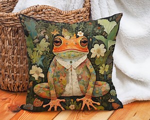 Floral Frog Pillow Inspired William Morris, Vintage Art Nouveau, Housewarming Gift, Green Tones With Flowers, Unique Gift for Him, Case Only - Etsy
