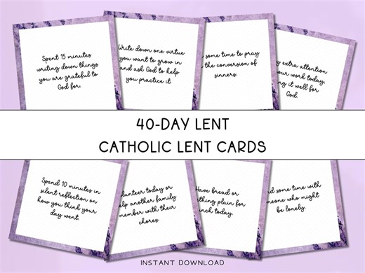 40-day Lent Challenge Cards, Printable Catholic Faith Daily Task PDF, Religious Purple Easter Guide - Etsy