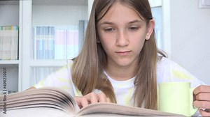 Kid Learning in School Library, Adolescent Girl Reading Book, Child, Teenager Schoolgirl Studying in Classroom, Children Education