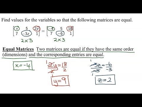Equal Matrices - Find Values for the Variables so That the Two Given Matrices are Equal