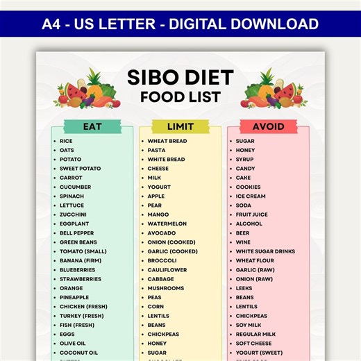 Sibo Diet Food List Printable, Sibo Diet Food Chart, List of Foods for Sibo Diet Food Chart, Eat Limit Avoid Sibo Food List, Meal Plans - Etsy Canada