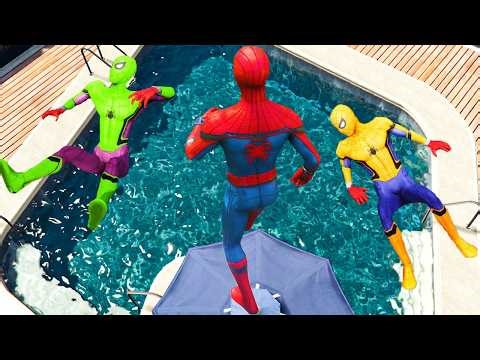 RAINBOW SPIDERMAN CRAZY JUMPS/FALLS (GTA 5 Spider-Man Fails)