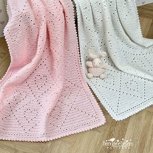 Baby Blanket Crochet Pattern With Filet Stitch Hearts, Beginners Easy Baby Blanket for Everyday, Full Graph to Print off and Photo Tutorial. - Etsy