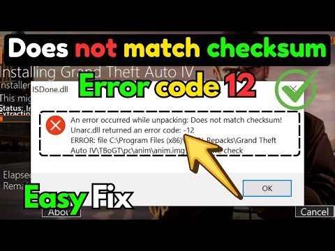 Error code 12 An error occurred while unpacking does not match checksum